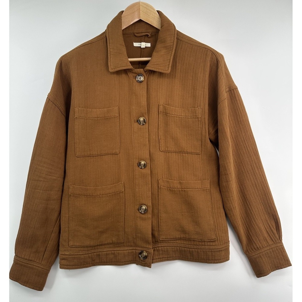 Maurices Jacket L Women's Rust Burnt Orange Cotton Chore Utility Shacket Button